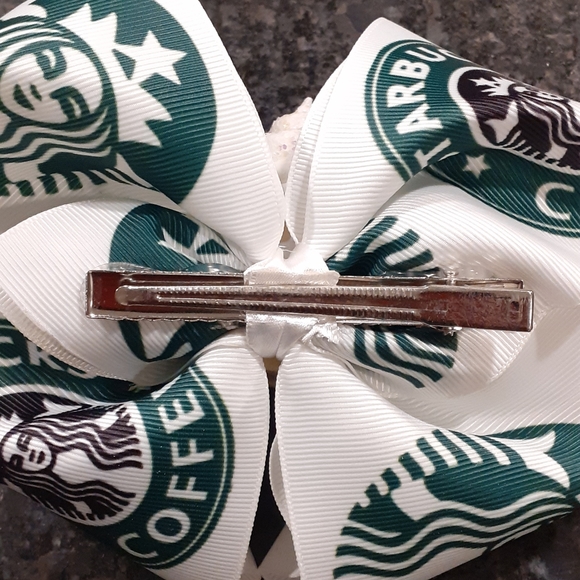 Boutique style bow. Starbucks themed ribbon. - Picture 4 of 4